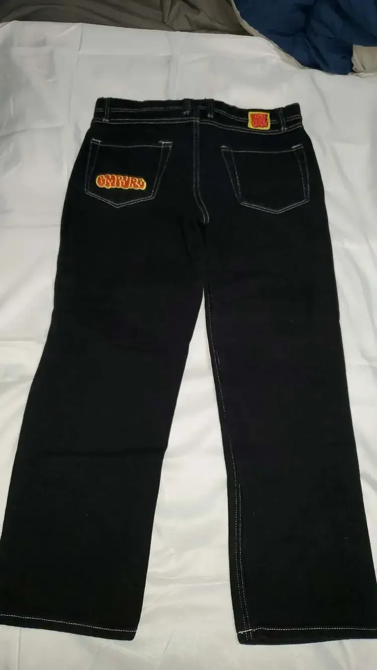 Empyre Black Loose Fit Skate Jeans with White Contrast Stitching